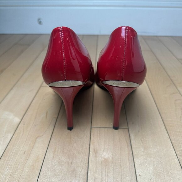 CALVIN KLEIN Red Patent Gayle Pumps Heels Pointed Toe Size 9 - Picture 8 of 12
